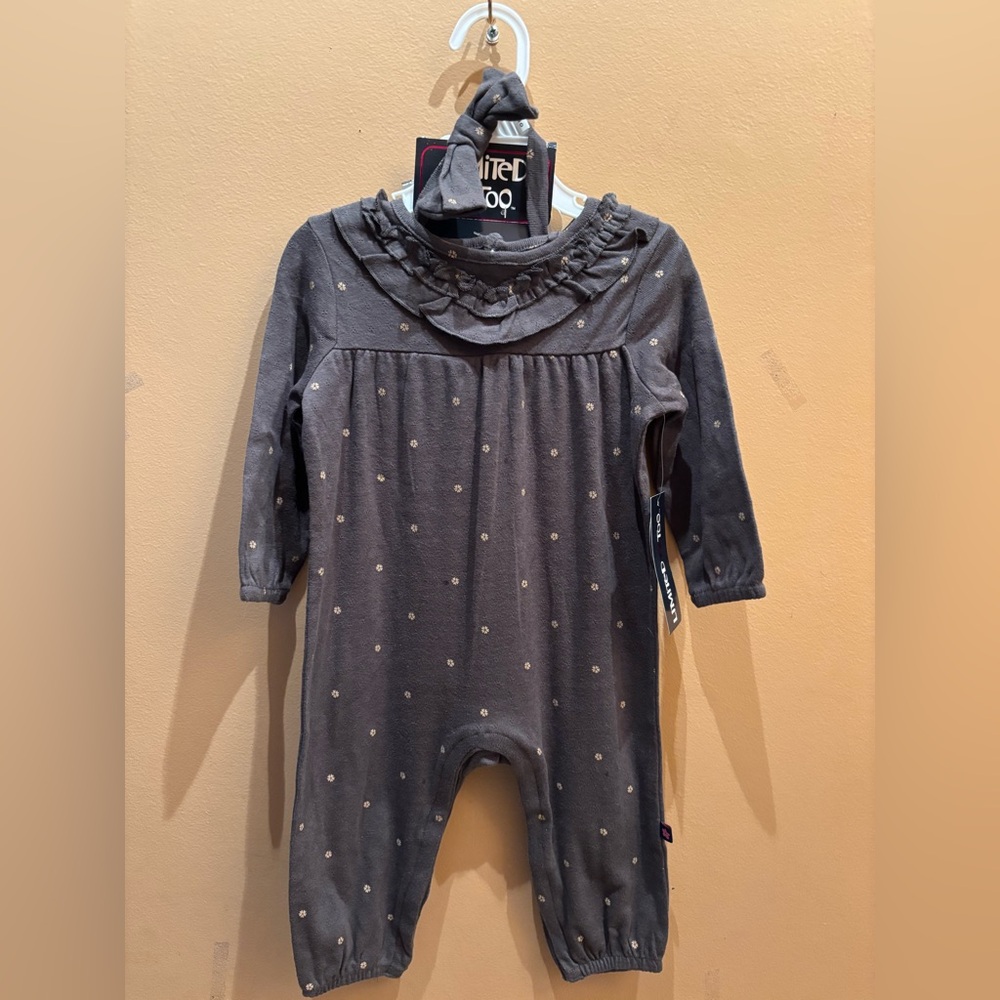 Limited Too Gray Floral Dots Kids Snap up One Piece with Headband NWT Size 18 M